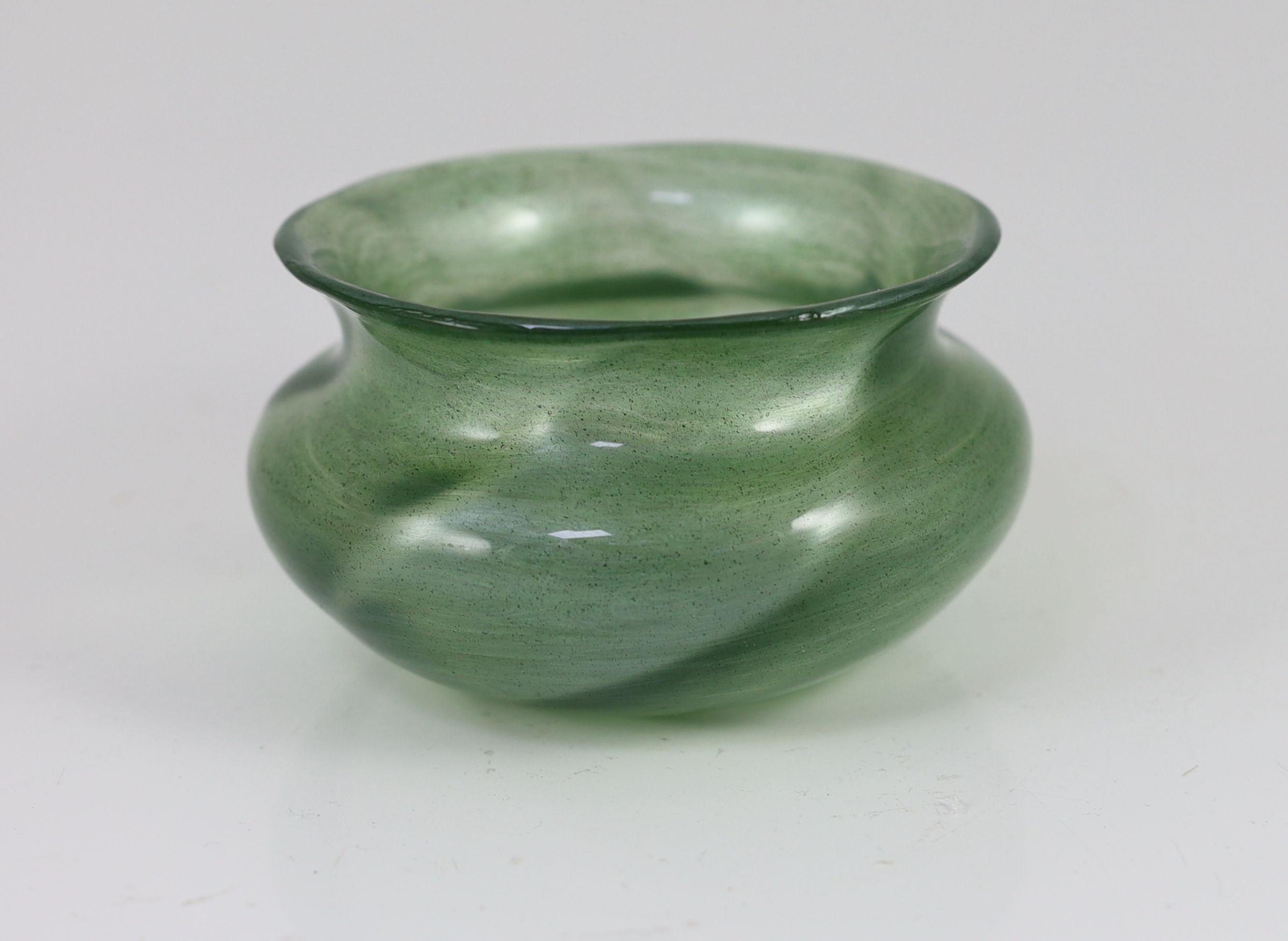 A rare Loetz Melusin green glass bowl, 12.5cm wide